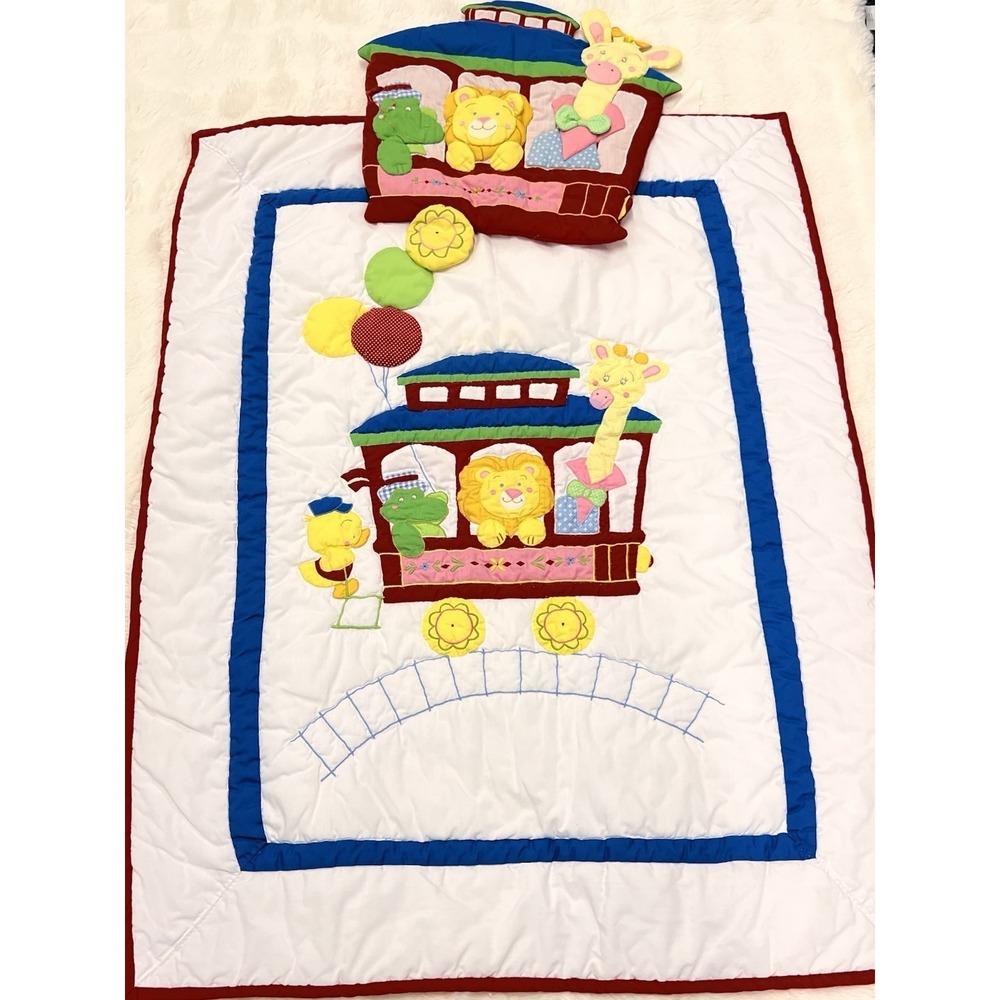 Rare Vintage House Of Hatten Trains Animals Circus Red Quilt Vintage Blanket